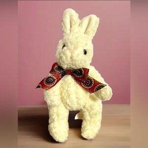 Russ Berrie Bunny Stuffed Animal Cream Maroon Bow 7 Inches Easter